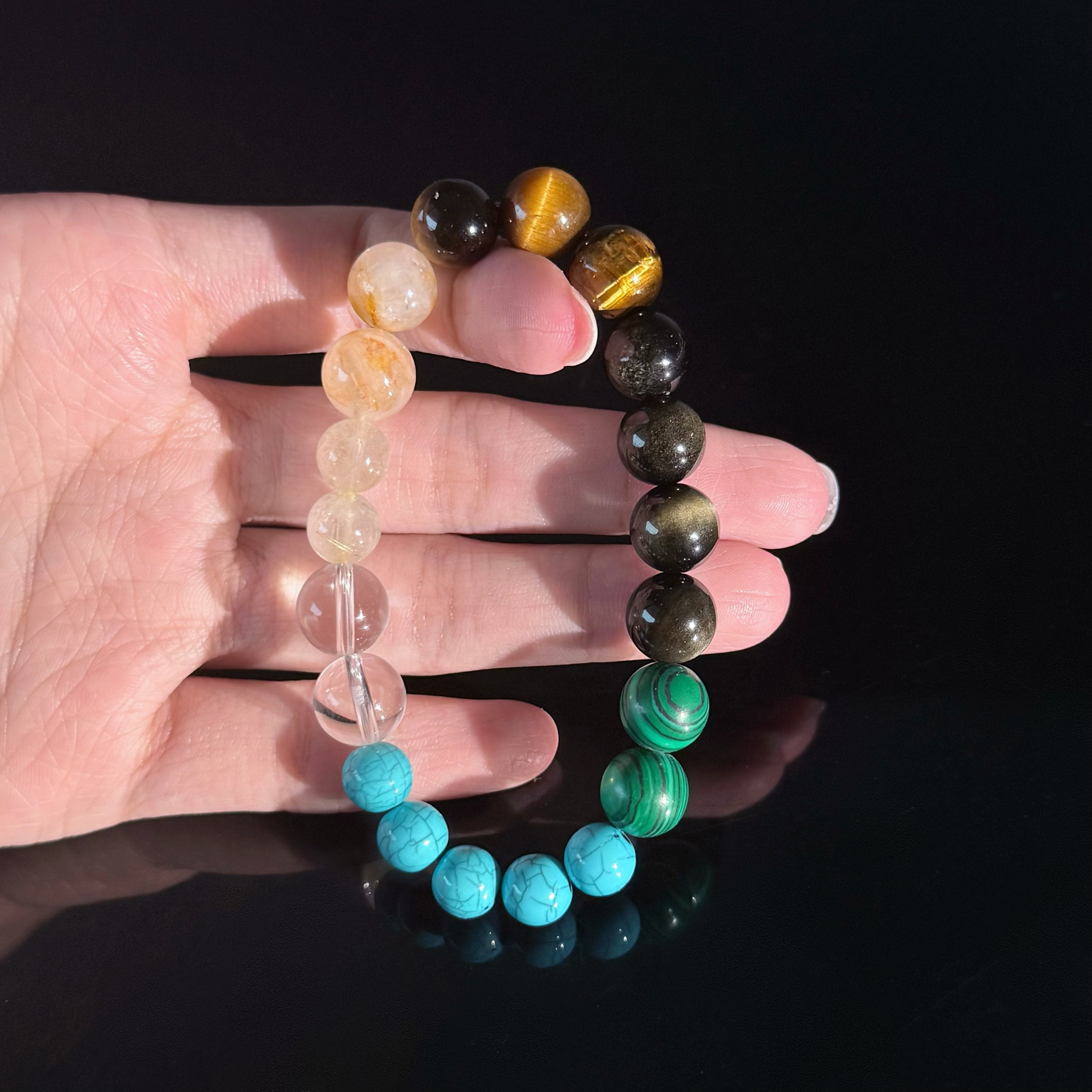 Tiger’s Eye, Malachite & Clear Quartz Zodiac Bracelet for Leo & Capricorn