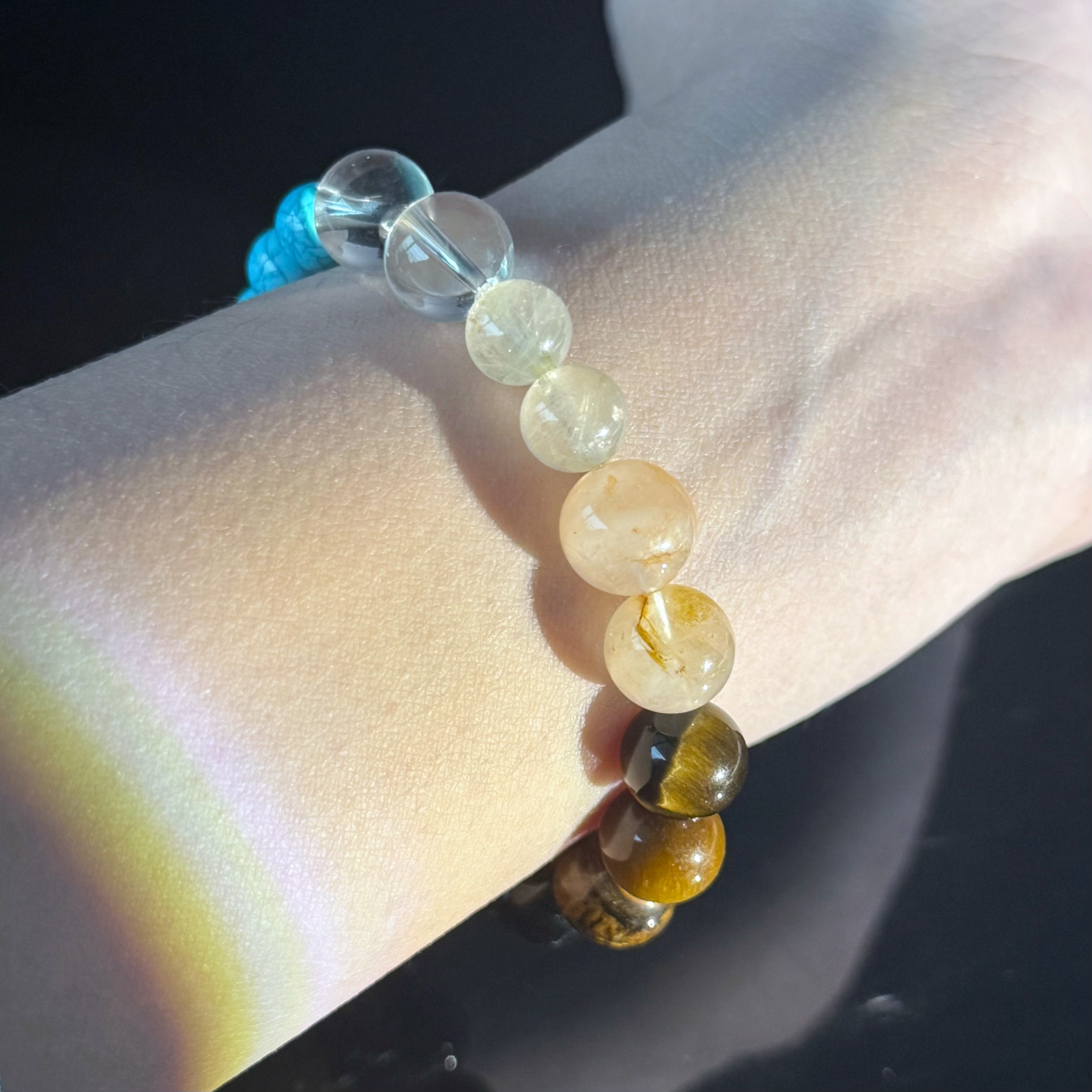 Tiger’s Eye, Malachite & Clear Quartz Zodiac Bracelet for Leo & Capricorn