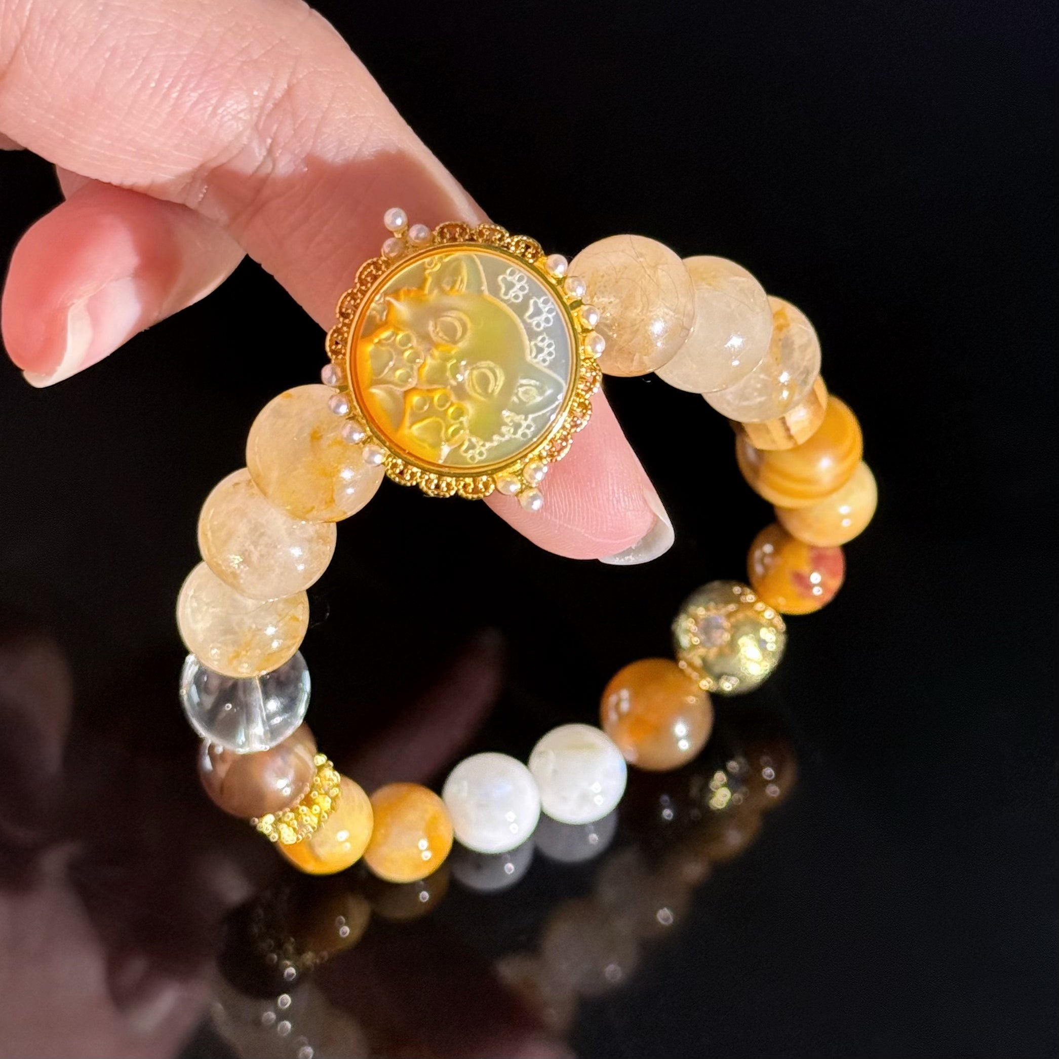 Leo Crystal Bracelet – Sun Charm Bracelet with Golden Quartz, Citrine & Orange Agate