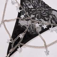Alluring Lace G String Thongs Featuring Chain Pendant Star Details