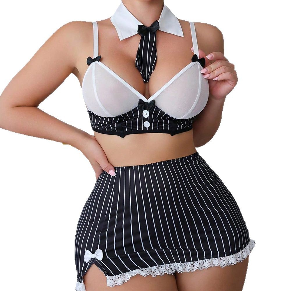 Striped Bow Teacher Roleplay Lingerie Set