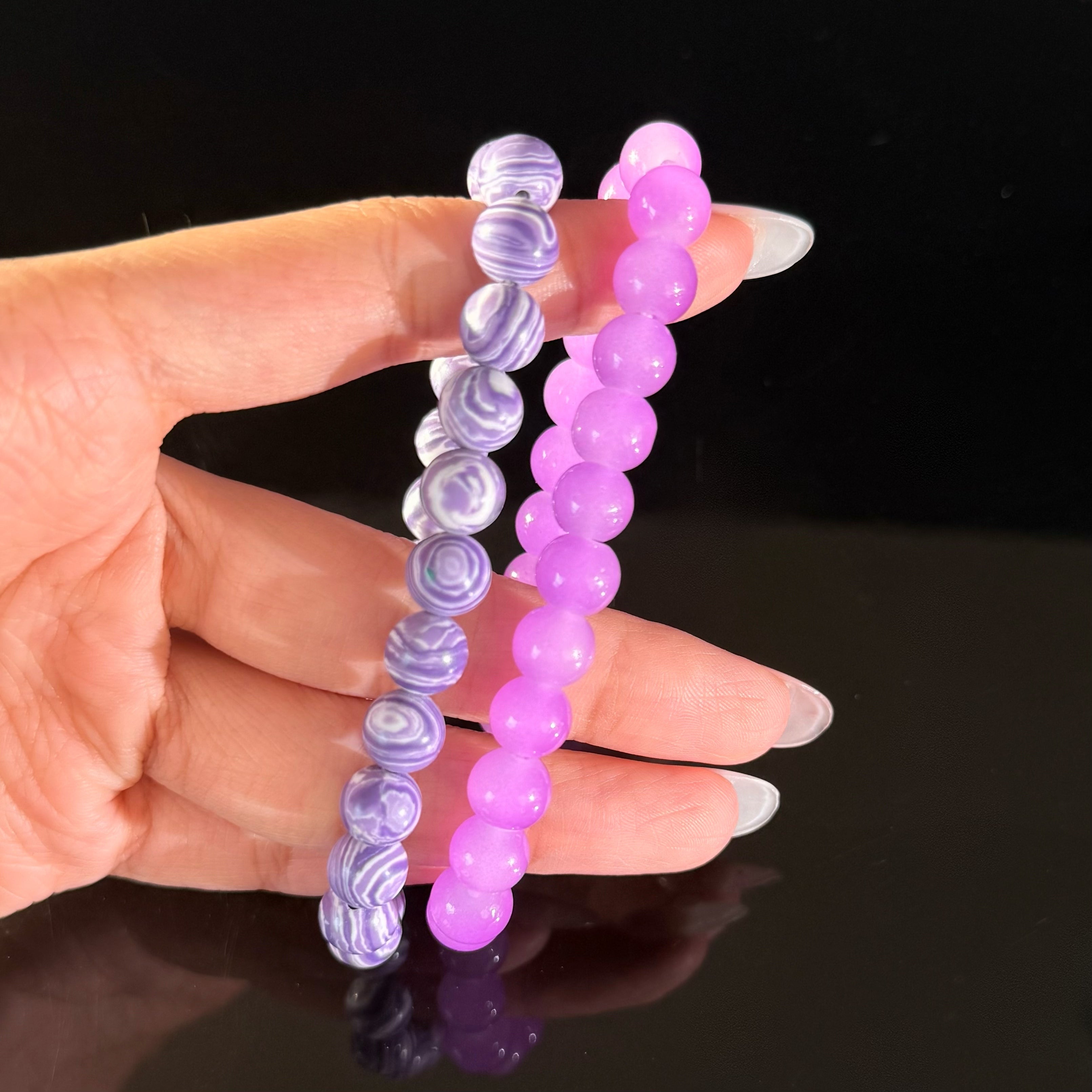 Libra Crystal Bracelet Set – Pink Quartz & Purple Striped Agate Love Bracelet