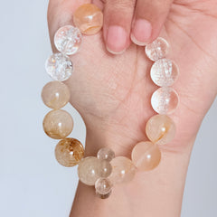 Golden Rutilated Quartz Bracelet with Clear Quartz and Smoky Quartz