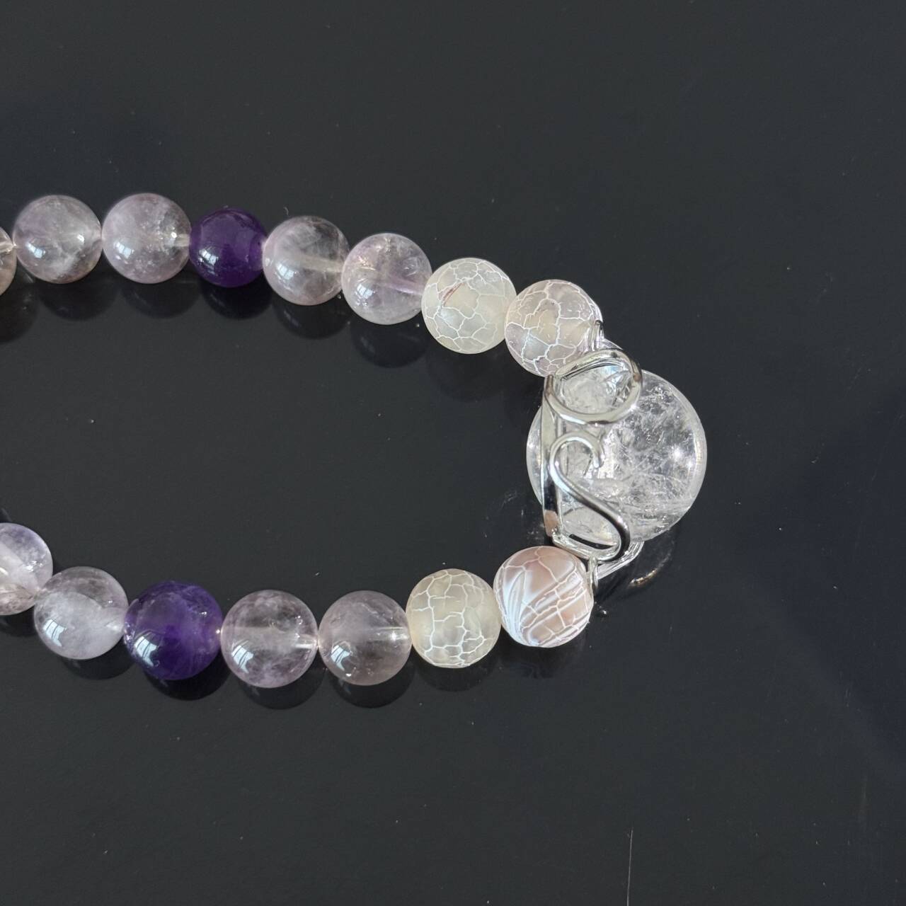 Handcrafted Amethyst and Frosted Agate Bracelet — A Healing Gemstone Bracelet to Help You Attain Tranquility, Clarity, and Spiritual Balance