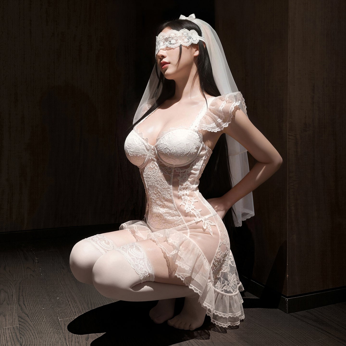Bridal Fishtail Skirt See-through Flirting Suit