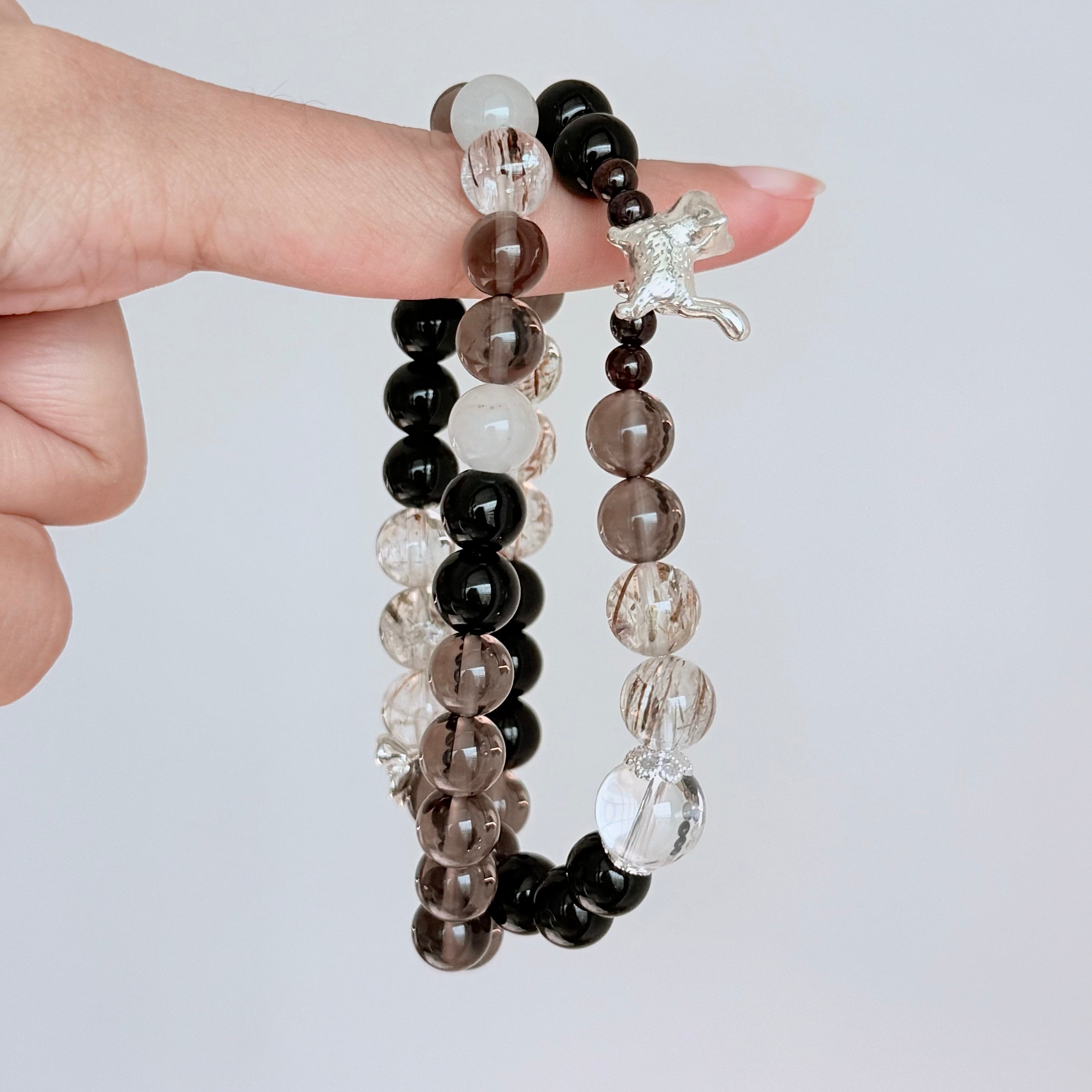 Black Obsidian, Smoky Quartz & Clear Quartz Protection Bracelet