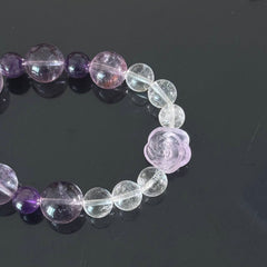 Handcrafted Amethyst & Clear Quartz Bracelet | Rose-Shaped Healing Gemstone Bracelet