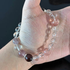 Handcrafted White Crystal & Pink Cracked Crystal Bracelet — A Healing Beaded Bracelet Promoting Love Clarity and Balance