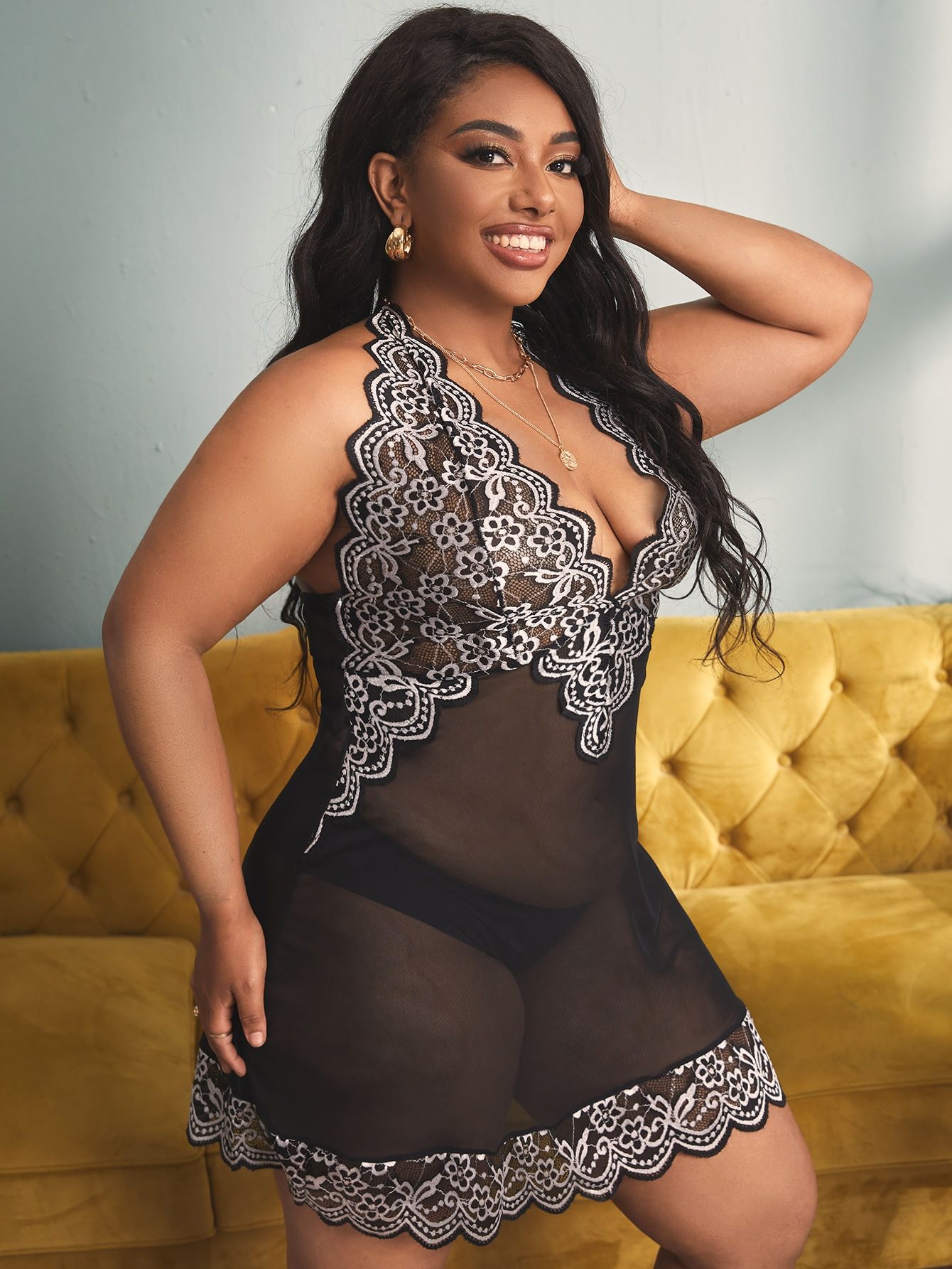 Plus-Size Erotic Lingerie Deep V-Neck Intensely Lingerie