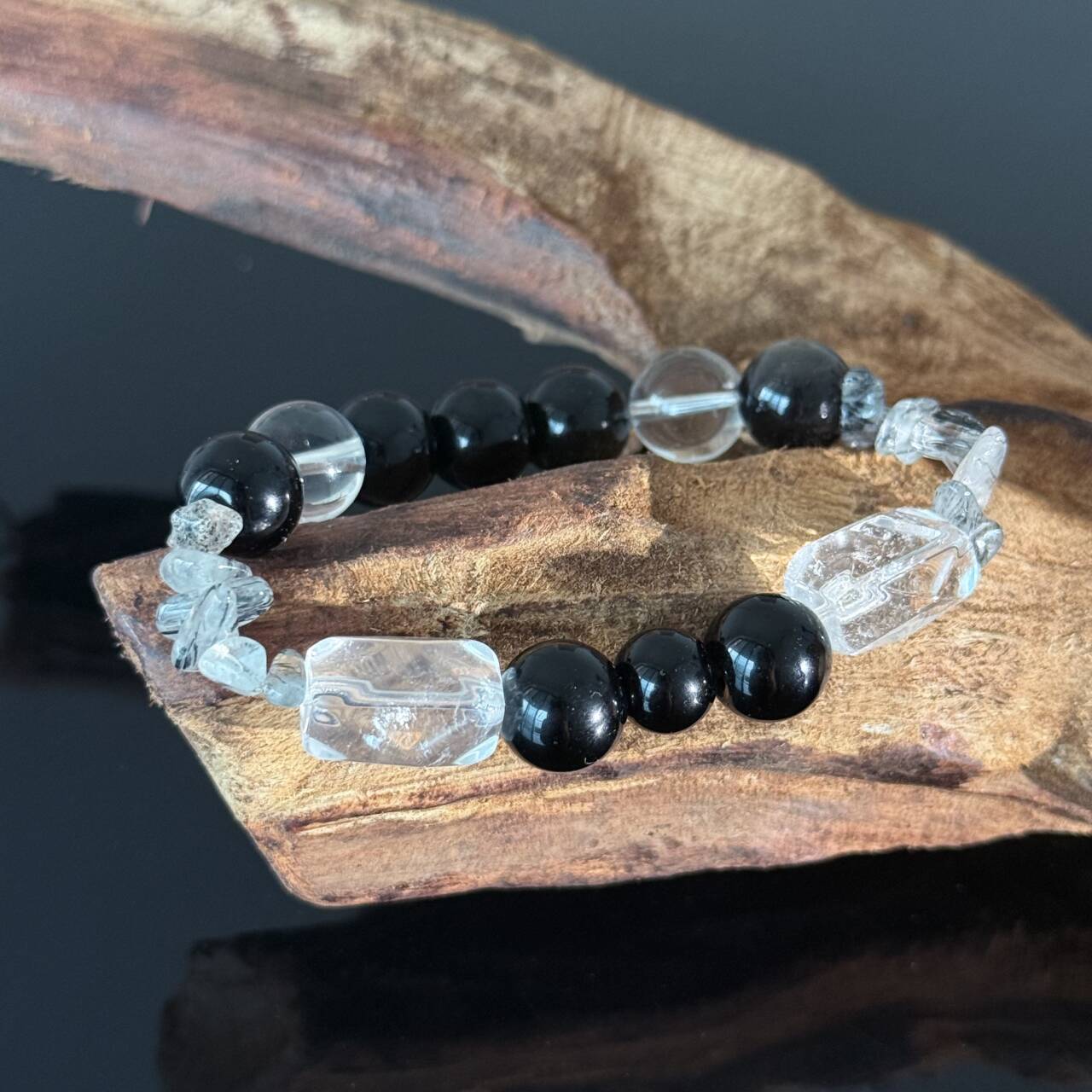 Handcrafted Obsidian and White Crystal Bracelet — A Crystal Bracelet Offering Both Protection and Healing Properties