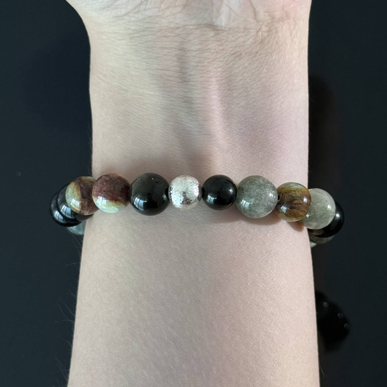 Handcrafted Amazonite & Obsidian Crystal Bracelet | Protection, Balance, and Positive Energy Healing Bracelet