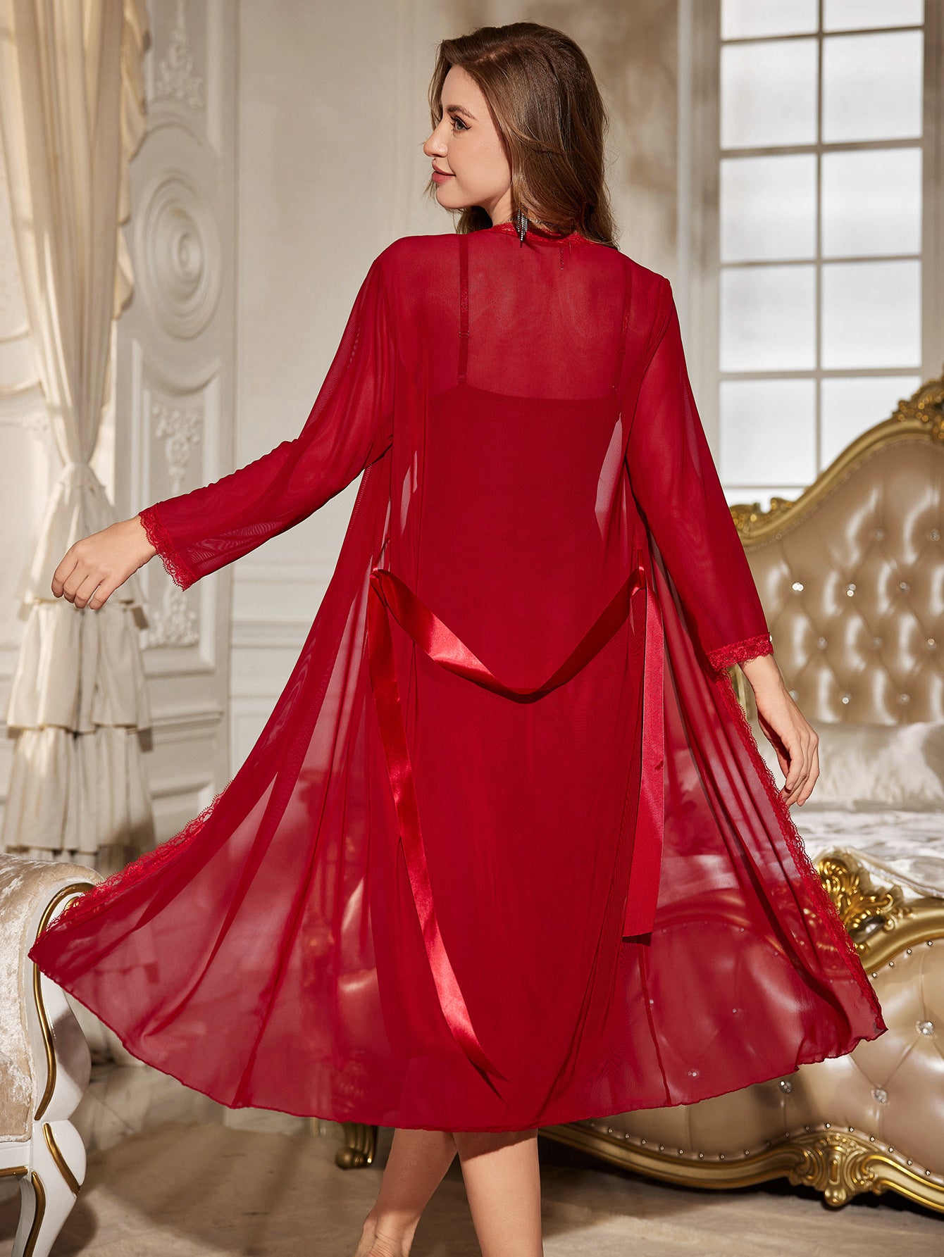 Lace Mesh Nightgown Nightdress Suit