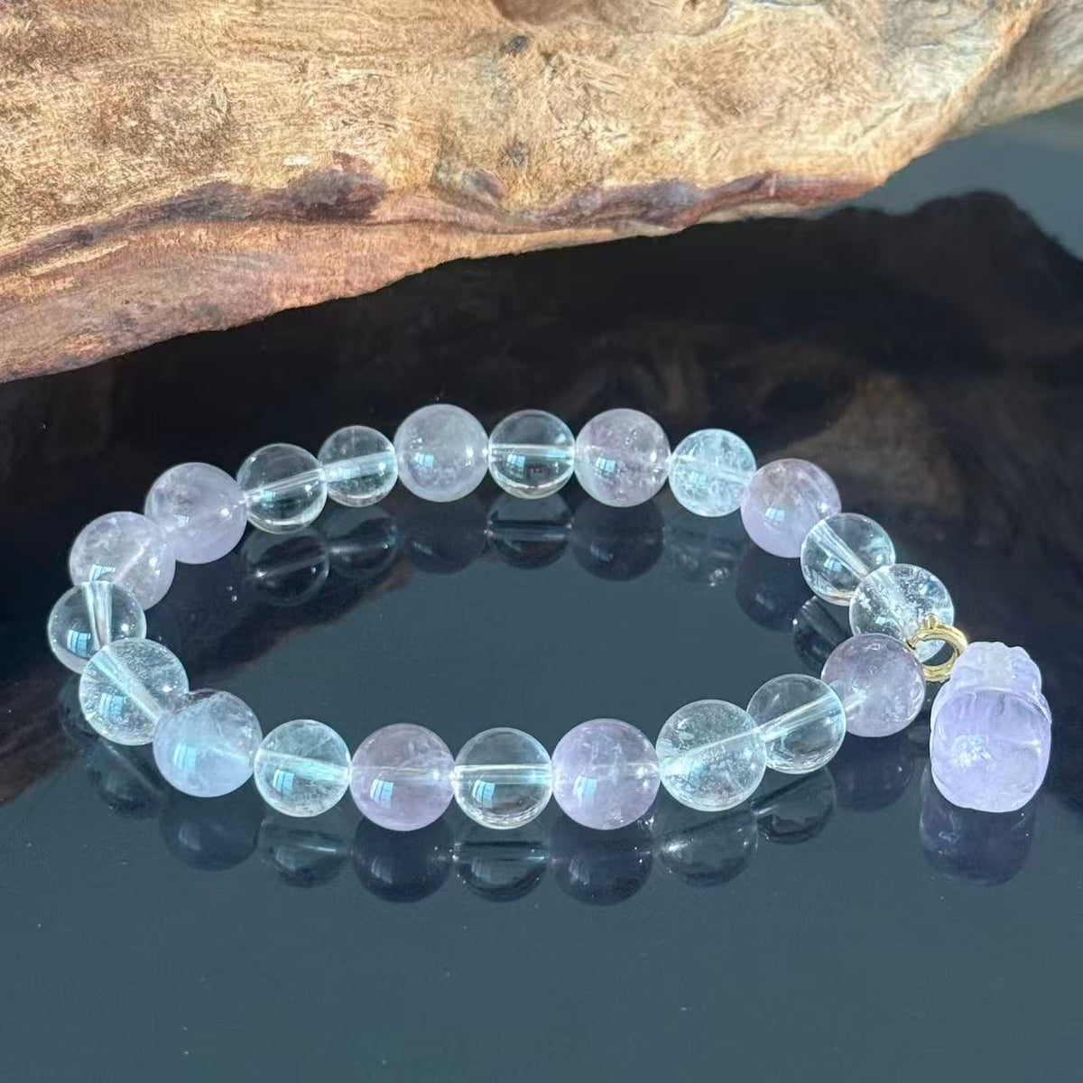 Icy Translucent Violet Hues | Super Seven & Clear Quartz Bracelet—Possessing an Innate, Aloof Beauty