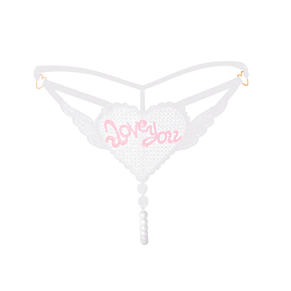 "Love You" Open Crotch Mesh Underwear With Pearls