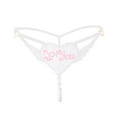 "Love You" Open Crotch Mesh Underwear With Pearls