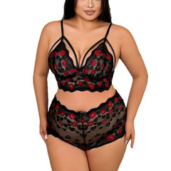 Plus-Size Erotic Lingerie Three-Point Set Semi-Transparent Mesh Sheer Lace Erotic Lingerie Set