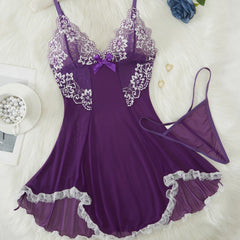 Erotic Lingerie with Lace Ruffle Design See-Through Sling Nightgown