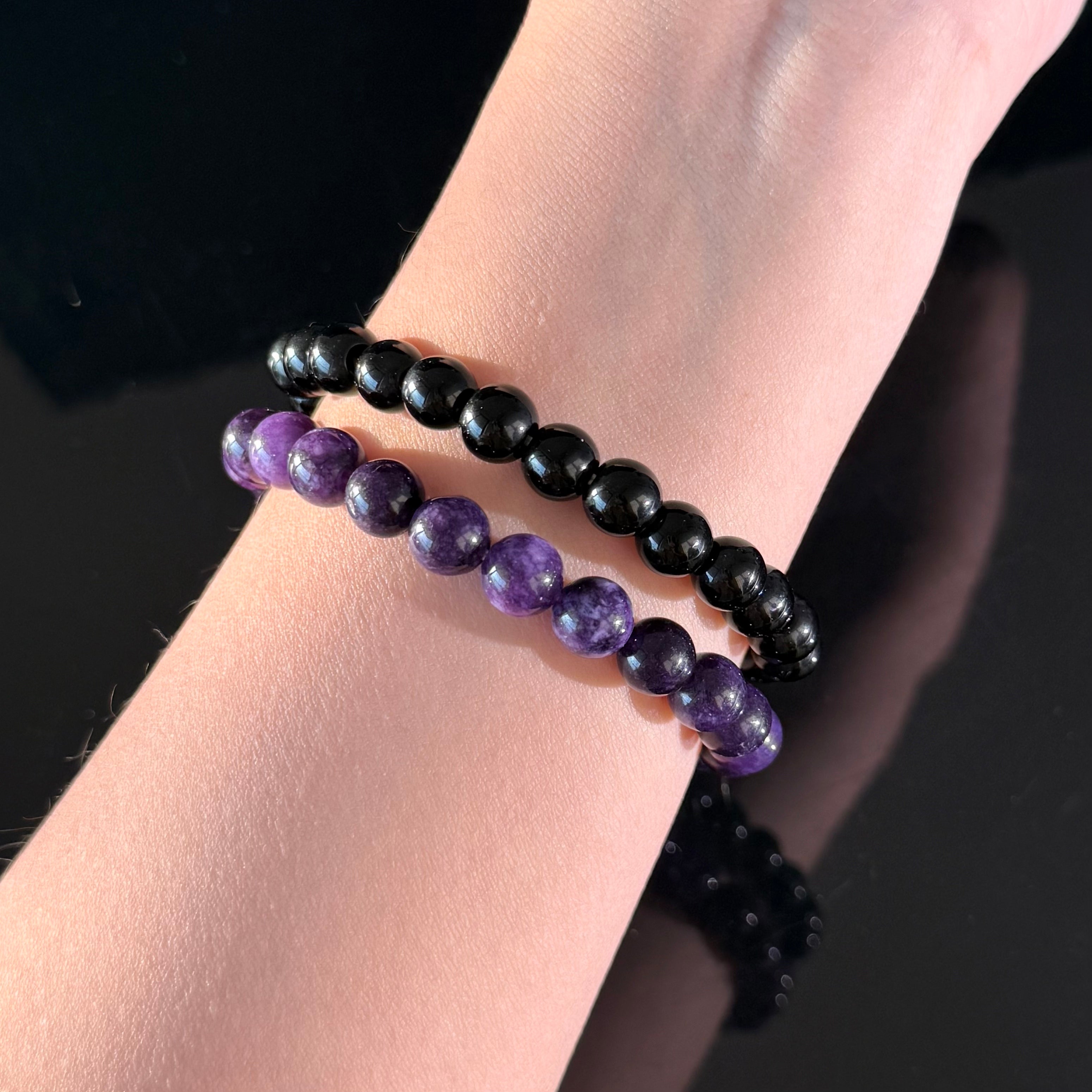Capricorn Crystal Bracelet Set – Amethyst & Black Obsidian Protection Bracelets
