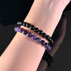 Capricorn Crystal Bracelet Set – Amethyst & Black Obsidian Protection Bracelets