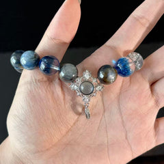 Blue Galaxy Handmade Crystal Bracelet — Natural White Crystal, Aquamarine, and Labradorite Beaded Bracelet