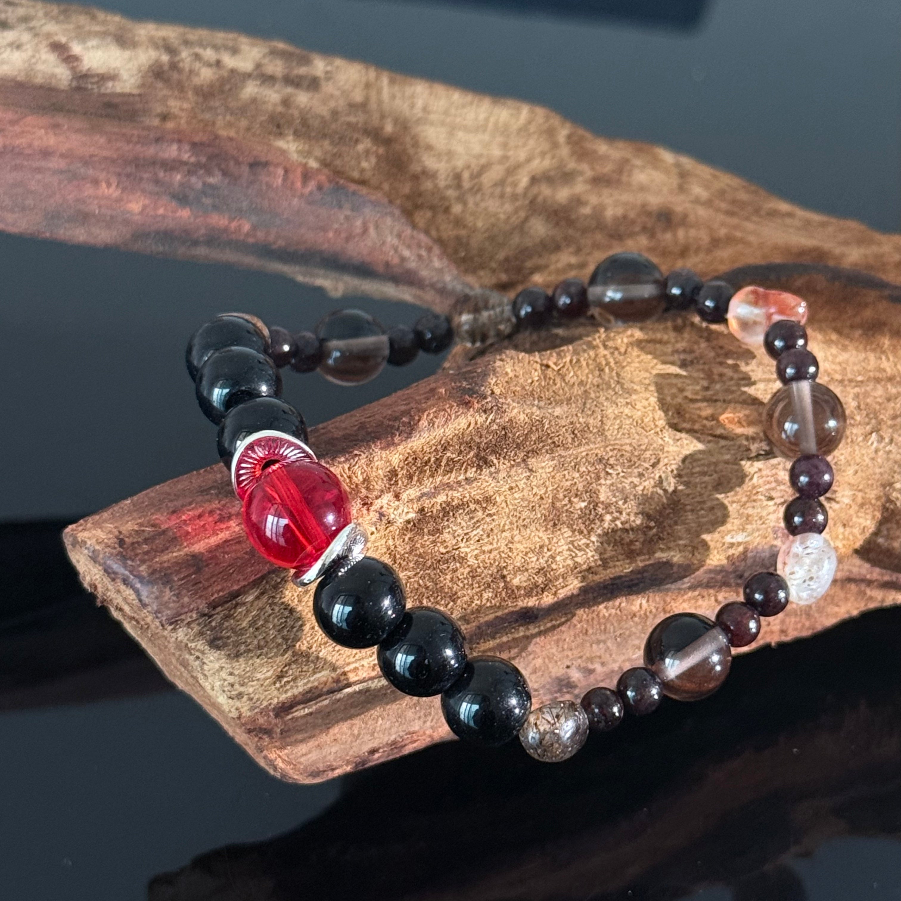 Handcrafted Obsidian and Red Crystal Beaded Bracelet — A Bracelet for Protection, Energy Balance, and Healing