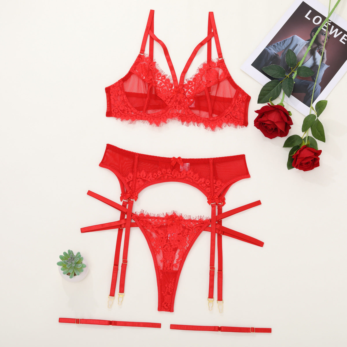Mesh Stitching Lace Garter Lingerie Fun Suit