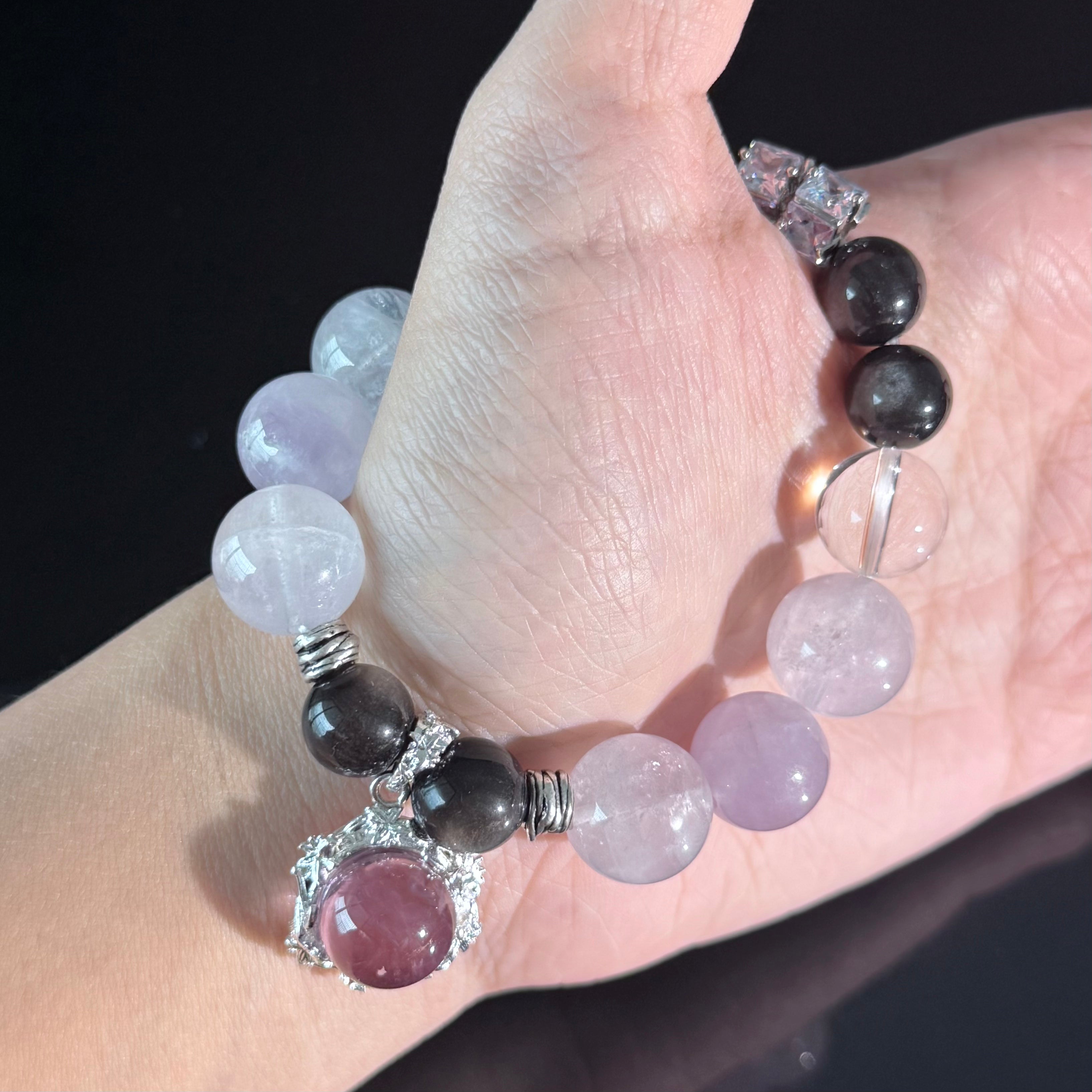 Pisces Crystal Bracelet – Amethyst, Rose Quartz & Smoky Quartz Healing Bracelet