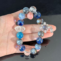 Blue Galaxy Handmade Crystal Bracelet — Natural White Crystal, Aquamarine, and Labradorite Beaded Bracelet