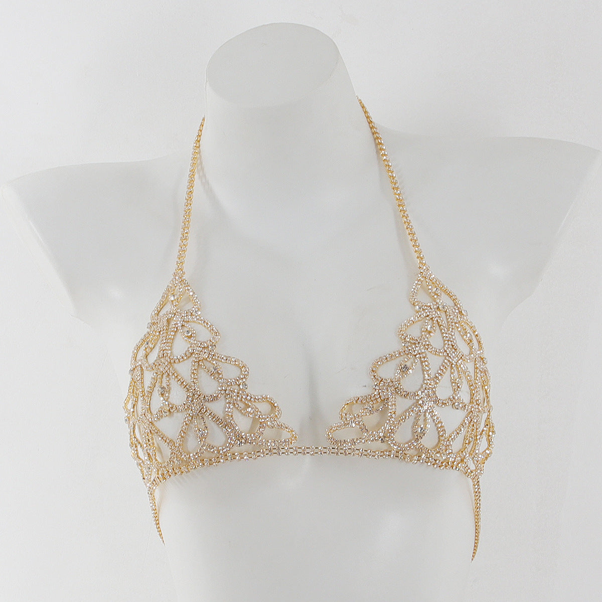 Water diamond Diamond studded Heart shaped Decorations Nightclub Body Chain Bra Set