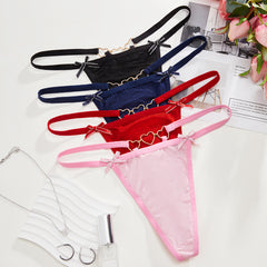 Love Heart Chain Bowknot Low Waist Seamless Thong