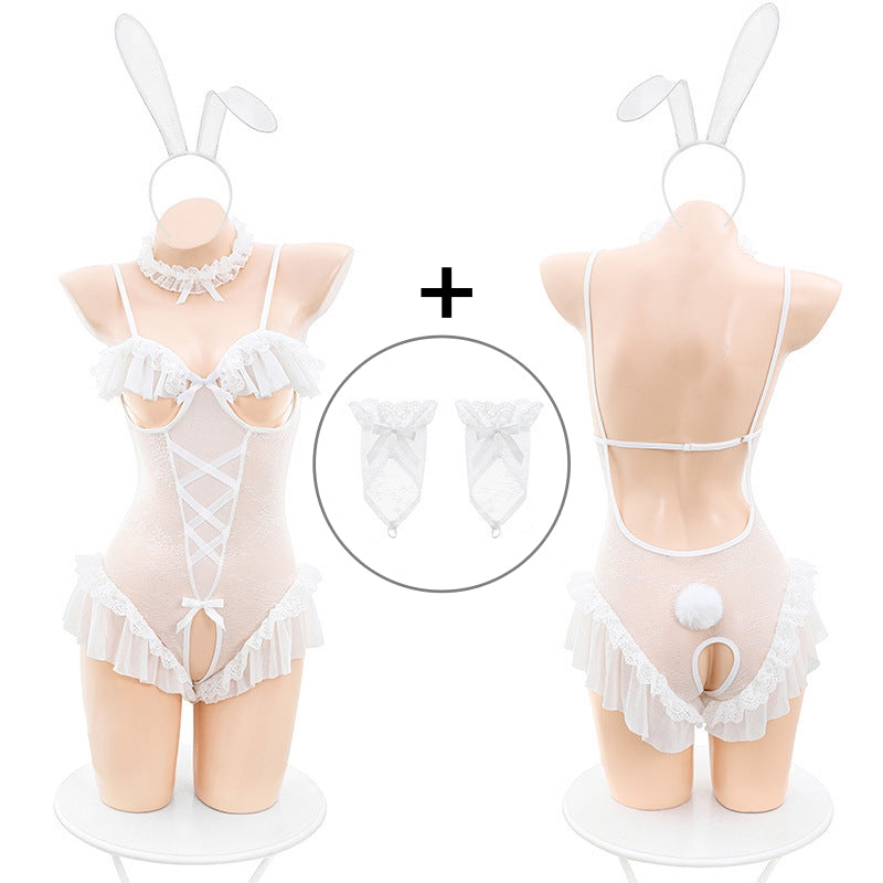 Lace Bunny Cosplay Bodysuit Set with Bunny Ears