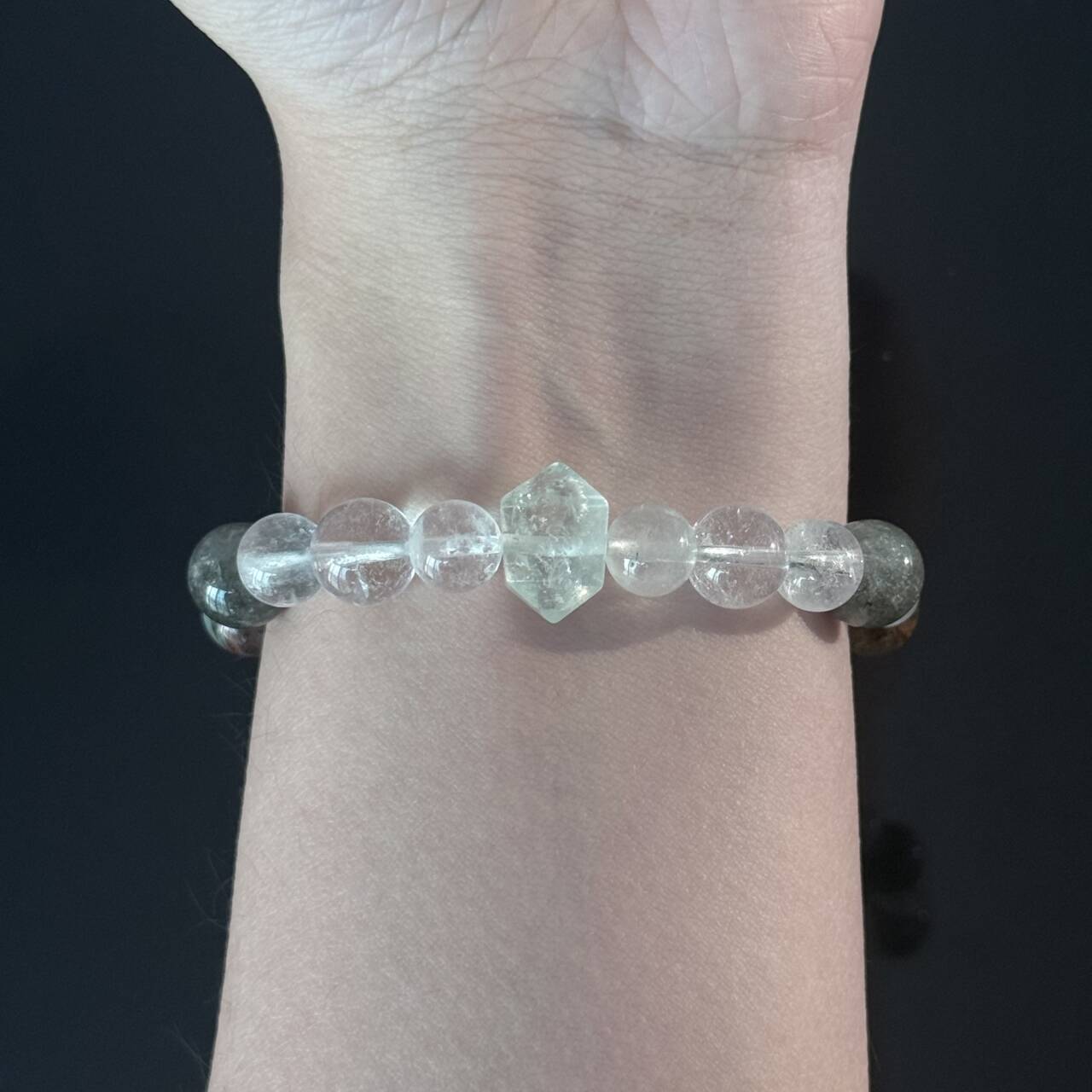 Handcrafted Natural White Crystal and Ocean Jasper Bracelet — Healing Energy Stretch Gemstone Bead Bracelet