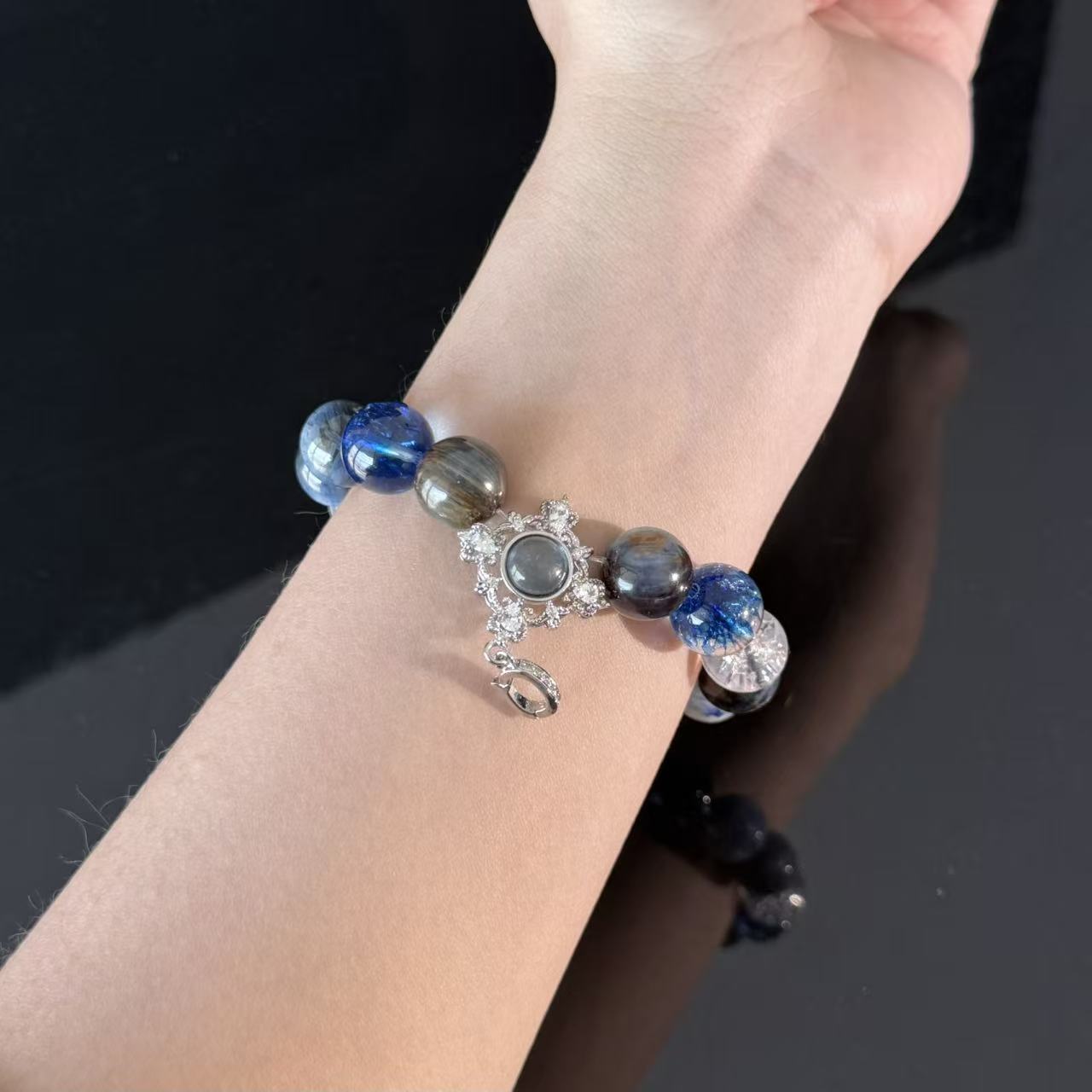 Blue Galaxy Handmade Crystal Bracelet — Natural White Crystal, Aquamarine, and Labradorite Beaded Bracelet