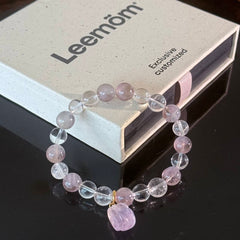 Elegant Clear Quartz & Amethyst Beaded Bracelet with Purple Charm – Minimalist Crystal Healing Jewelry