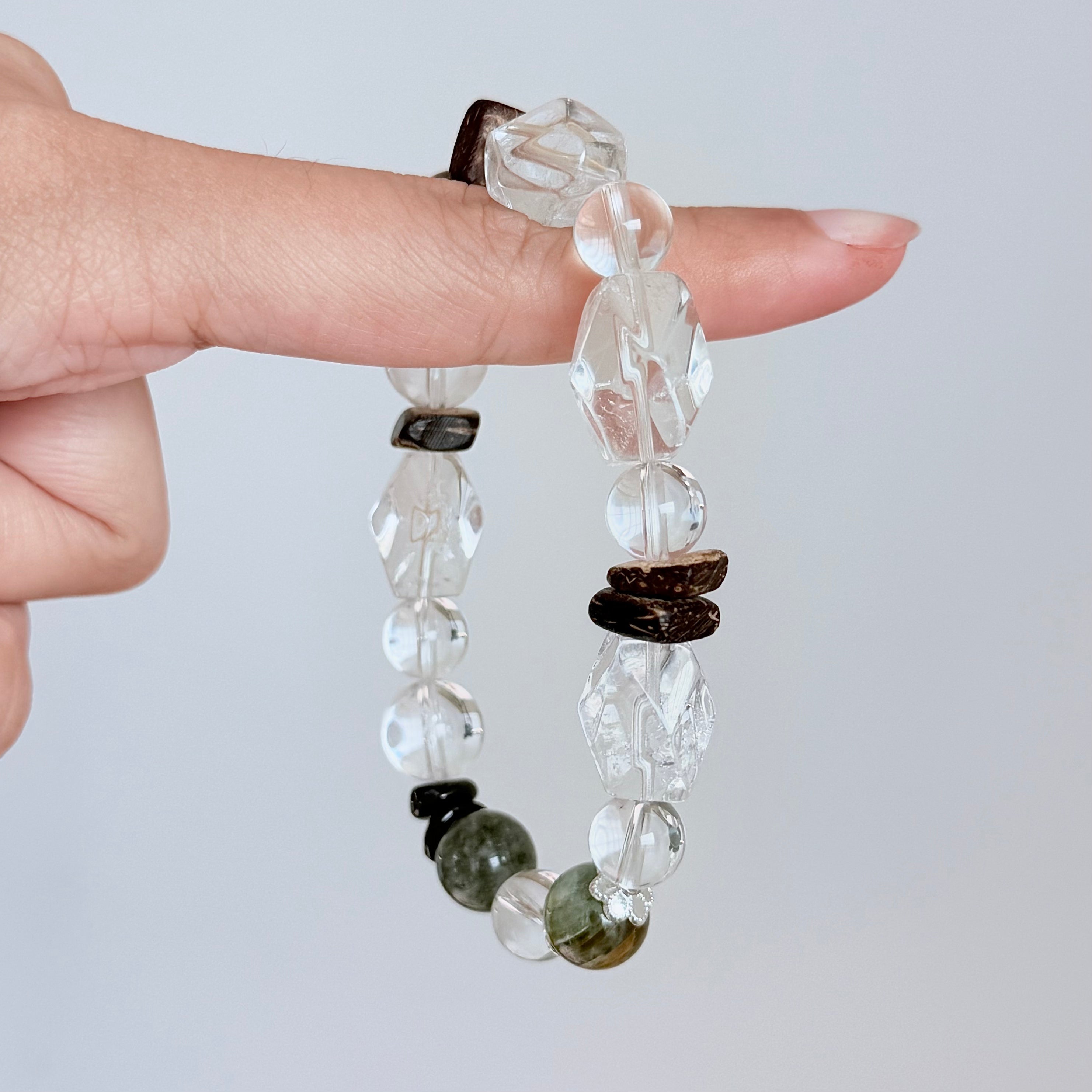 Clear Quartz & Green Phantom Crystal Bracelet