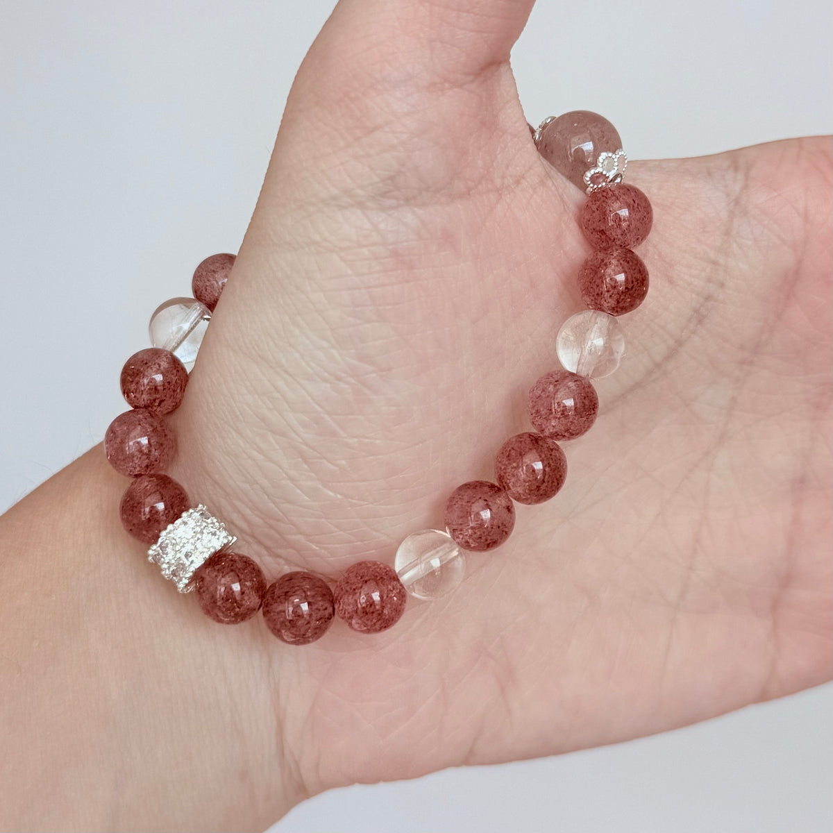 Strawberry Quartz & Clear Quartz Bracelet  Crystal Jewelry