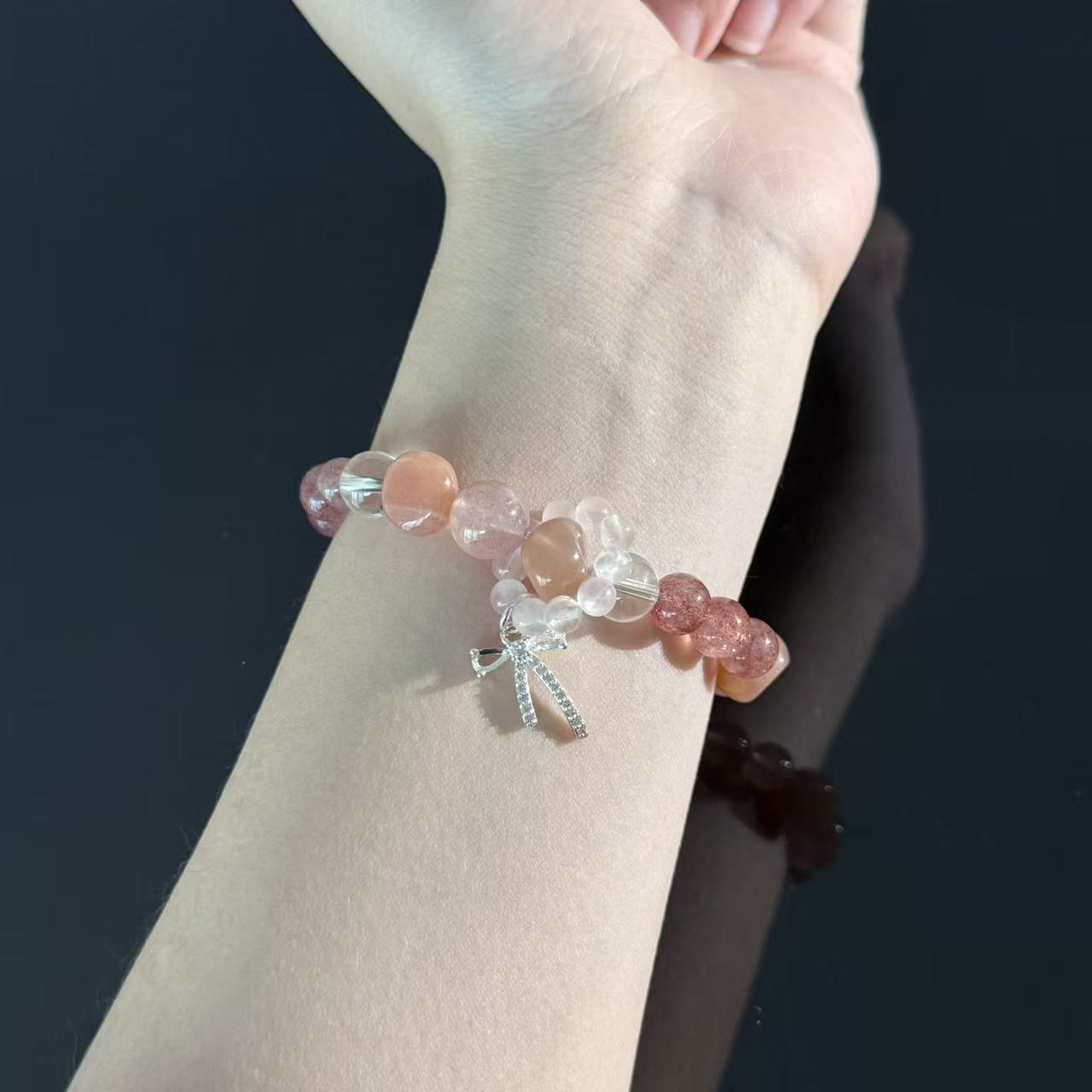 Strawberry Quartz  Rose Quartz Crystal Bracelet – Handmade Pink