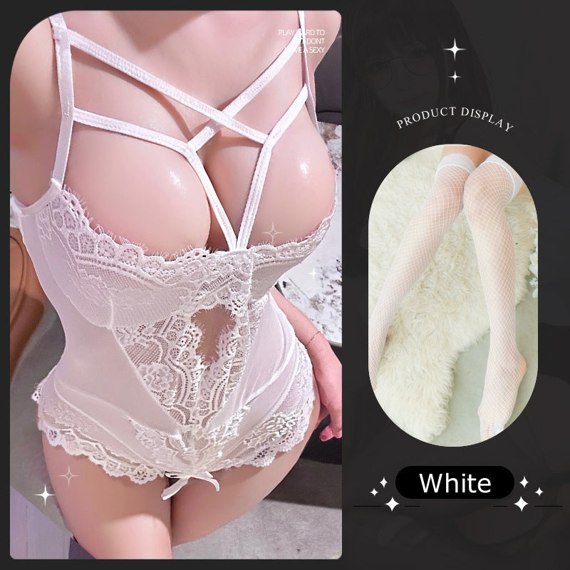 Mesh Open-Crotch Lace Bodysuit