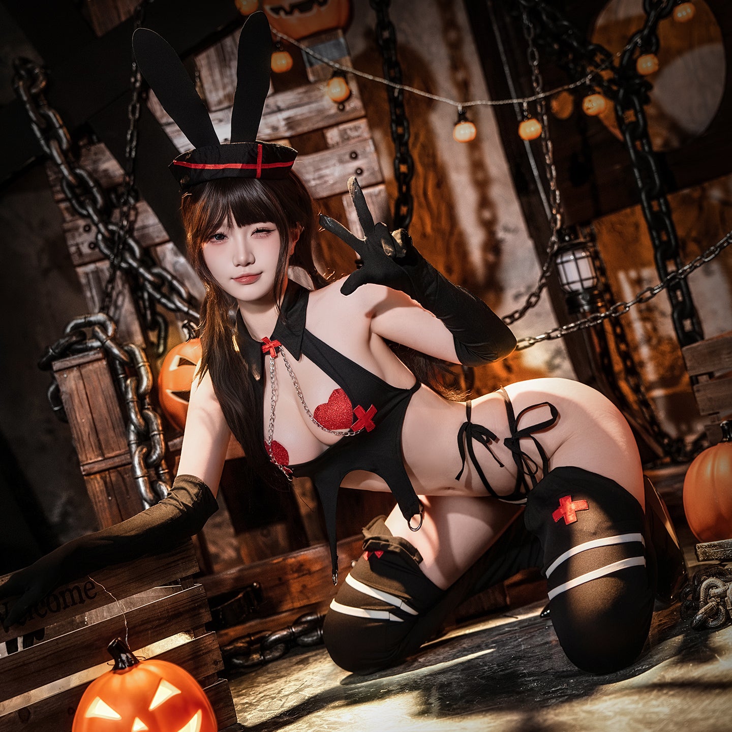 Halloween Bunny Girl Uniform Bodysuit Set