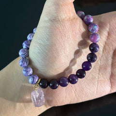Handcrafted Purple Agate and Amethyst Bracelet — Jewelry for Enhanced Intuition, Protection, and Spiritual Healing