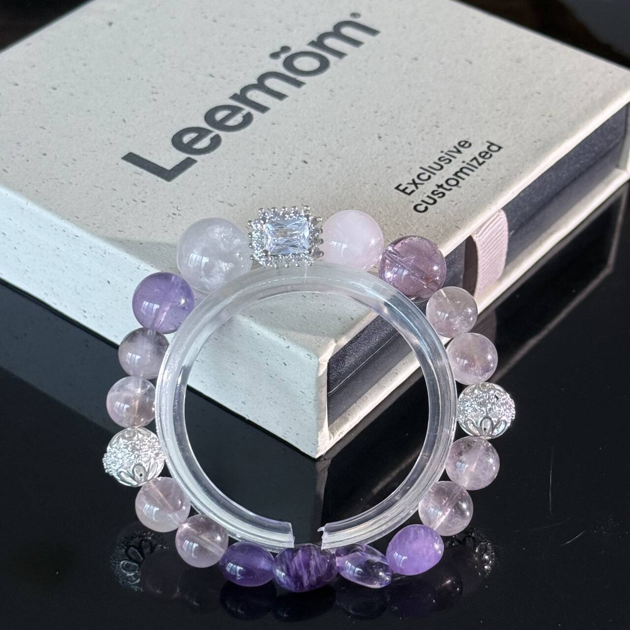 Natural Amethyst & Clear Quartz Bracelet — Handcrafted Beaded Healing Energy Bracelet for Calmness, Protection, and Spiritual Balance