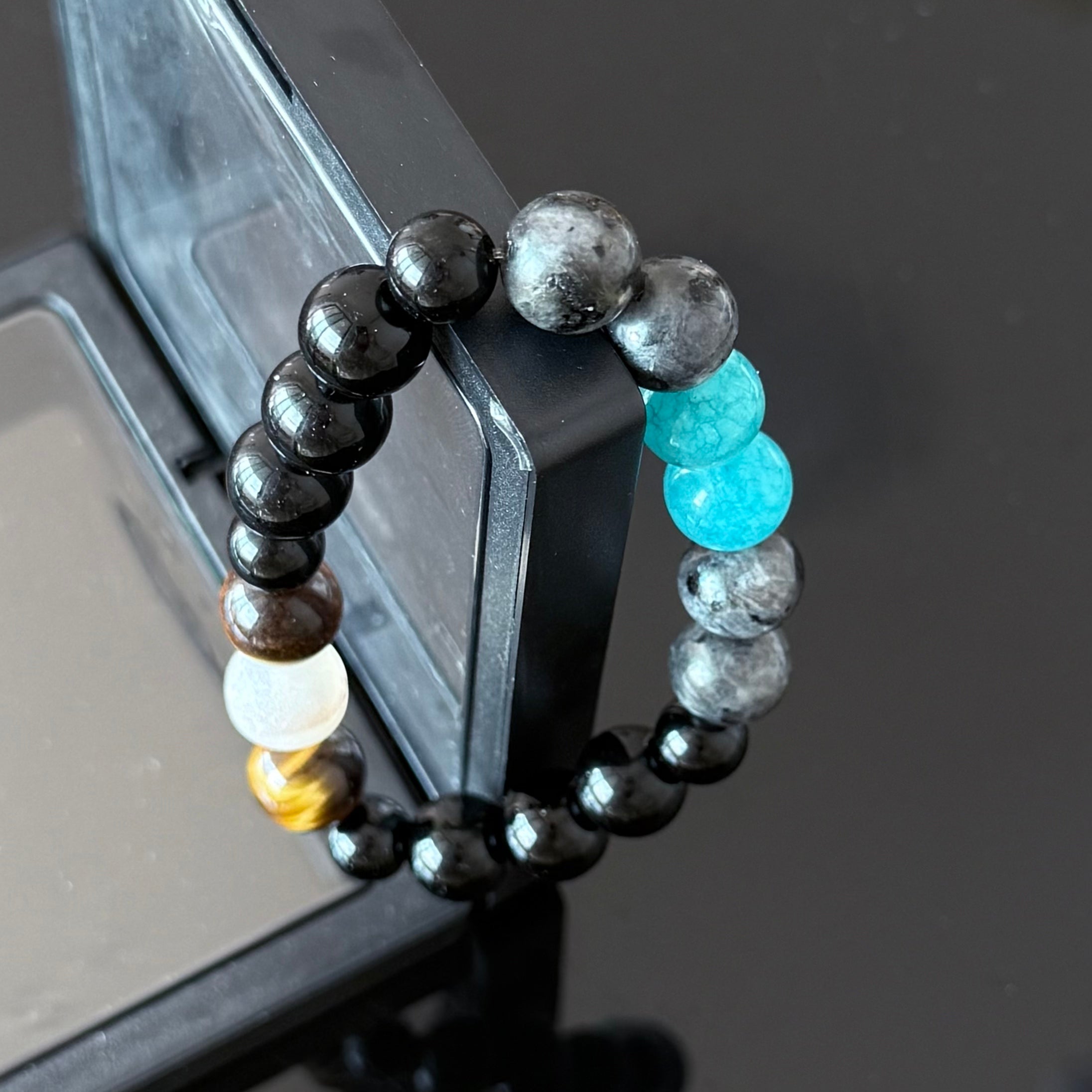 Obsidian, Turquoise Blue & Tiger’s Eye Bracelet