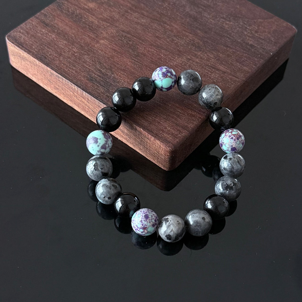 Black Obsidian & Labradorite Crystal Bracelet with Purple Jasper