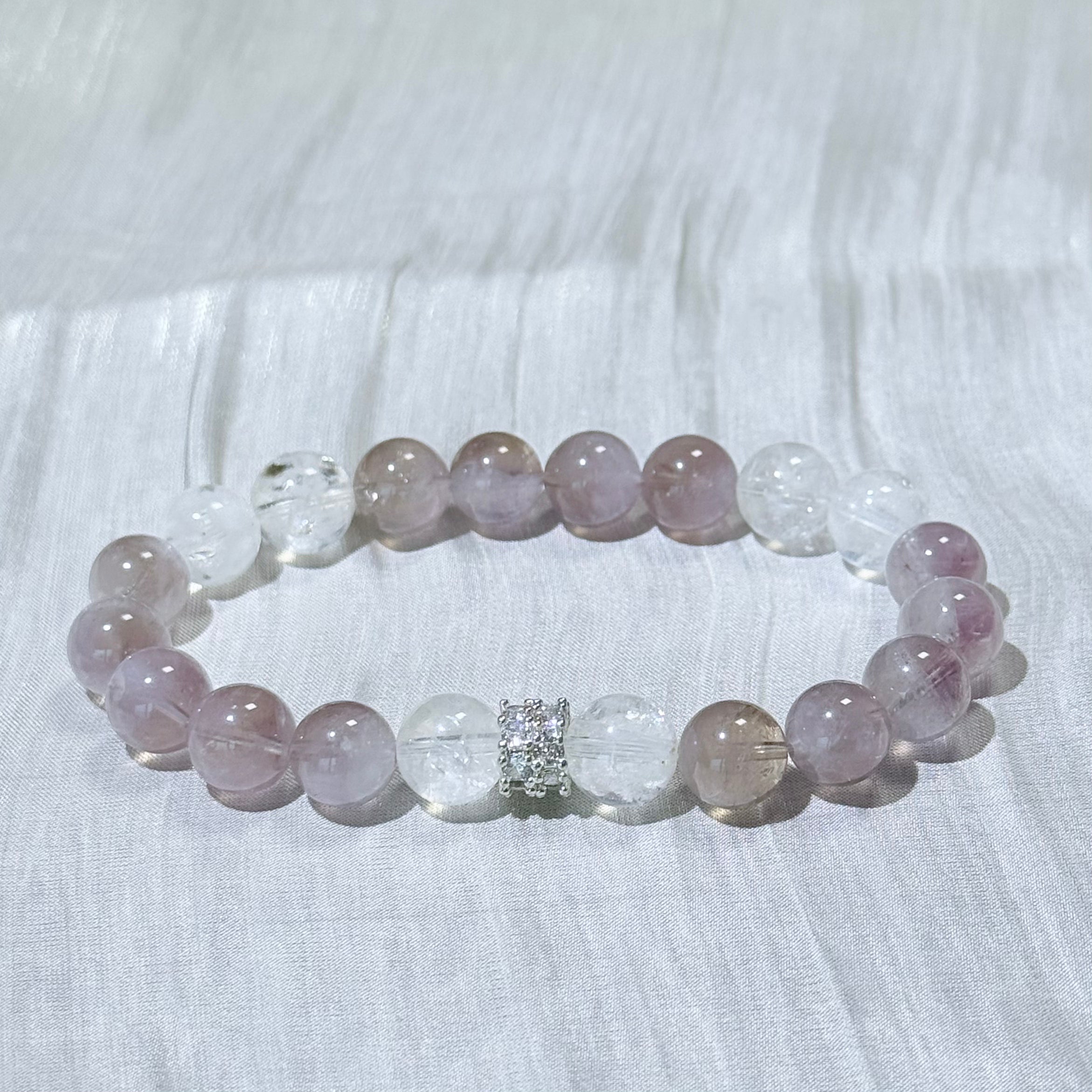 Gray Rutilated Quartz & Clear Crystal Bracelet