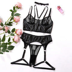 Plus-Size PU Leather Fishnet See-Through Lingerie Passionate Uniform