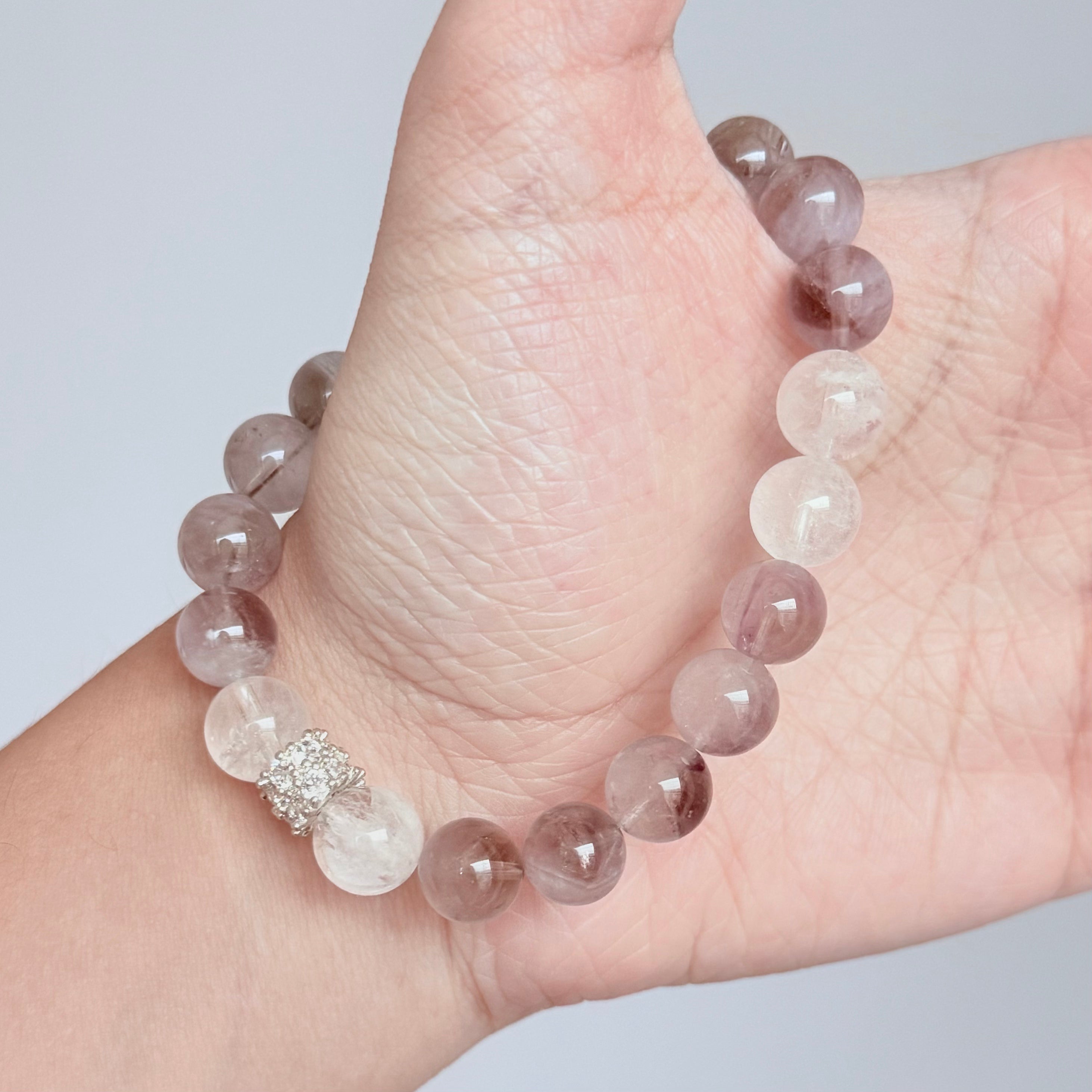 Gray Rutilated Quartz & Clear Crystal Bracelet