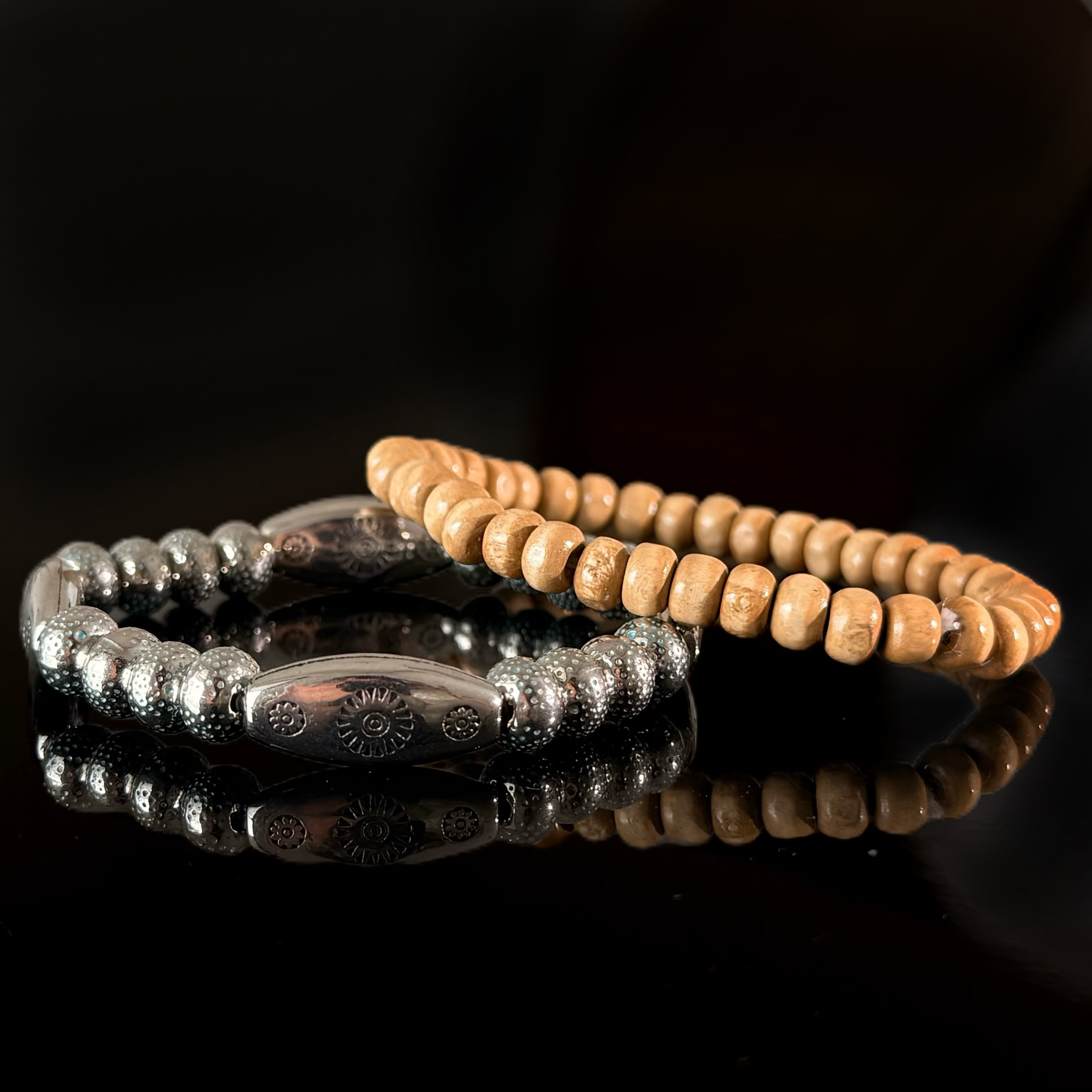 Taurus Zodiac Wooden & Hematite Bracelet Set – Grounding Crystal Bracelet for Strength & Stability