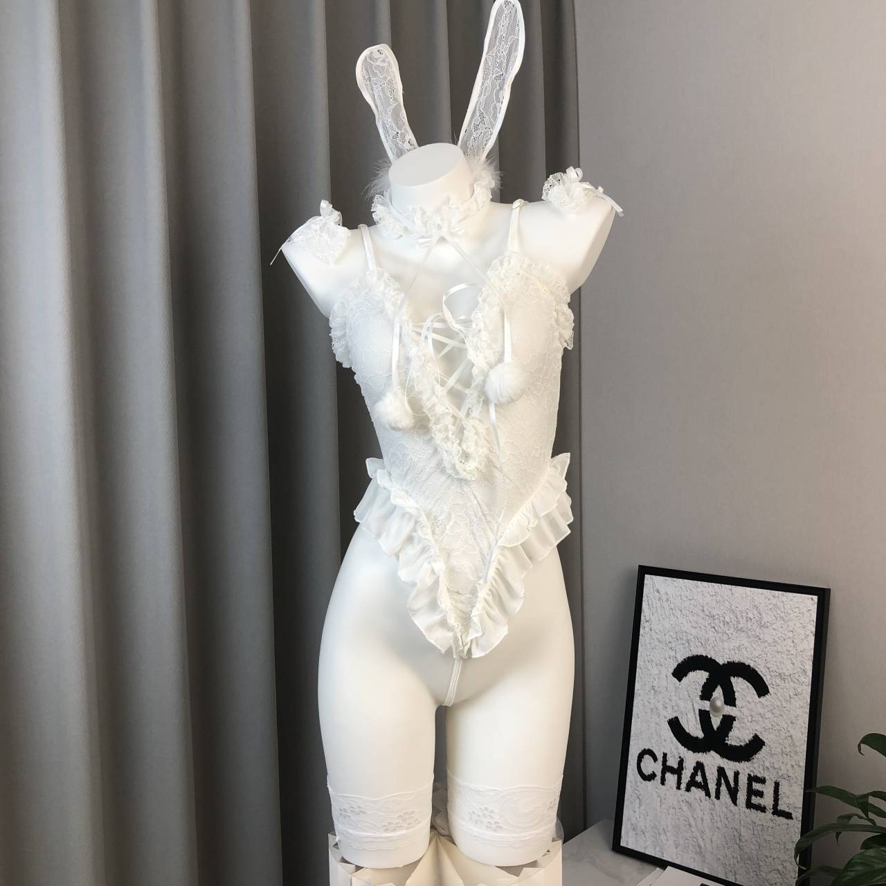 Bunny Girl See-through Lace Bodysuit Set