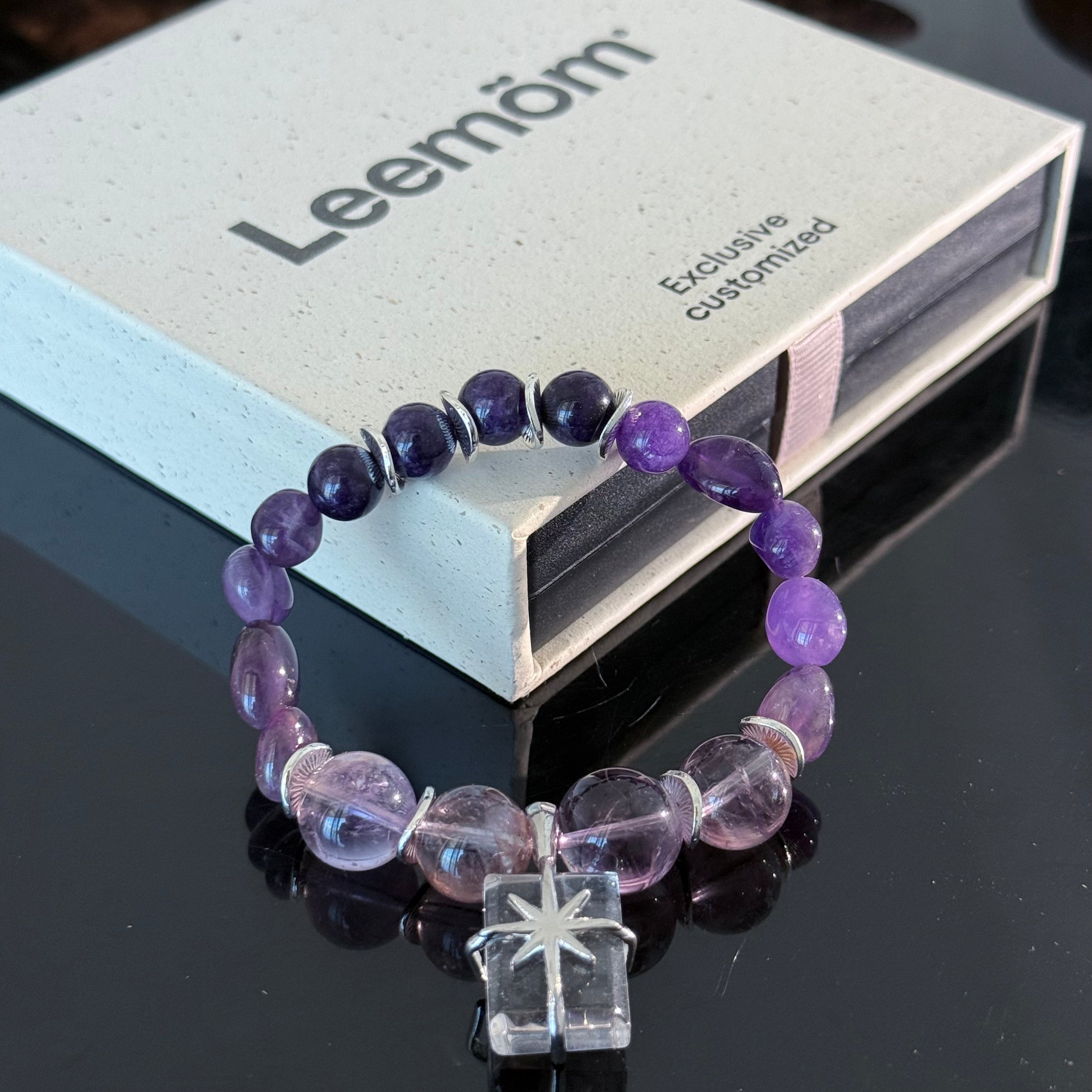 Amethyst Crystal Bracelet with Gift Box Charm – Handmade Purple Healing Energy Beaded Bracelet