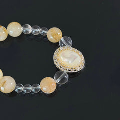 Handcrafted Titanium Quartz & Opal Crystal Bracelet — A White Crystal Healing Bracelet Featuring Gold-Rutile Titanium Quartz and an Oval Opal Pendant